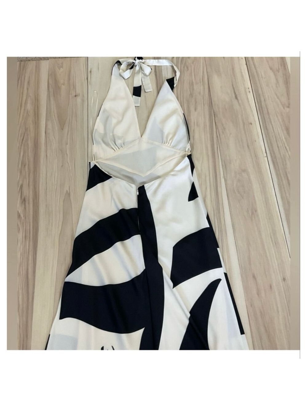 Anthropologie Bardot Citron Black Cream Abstract Halter Midi Dress - Picture 9 of 16